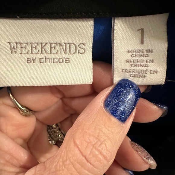 Weekends By Chicos Royal Blue Zip Lightweight Jacket with ruched side panels. - Picture 7 of 7
